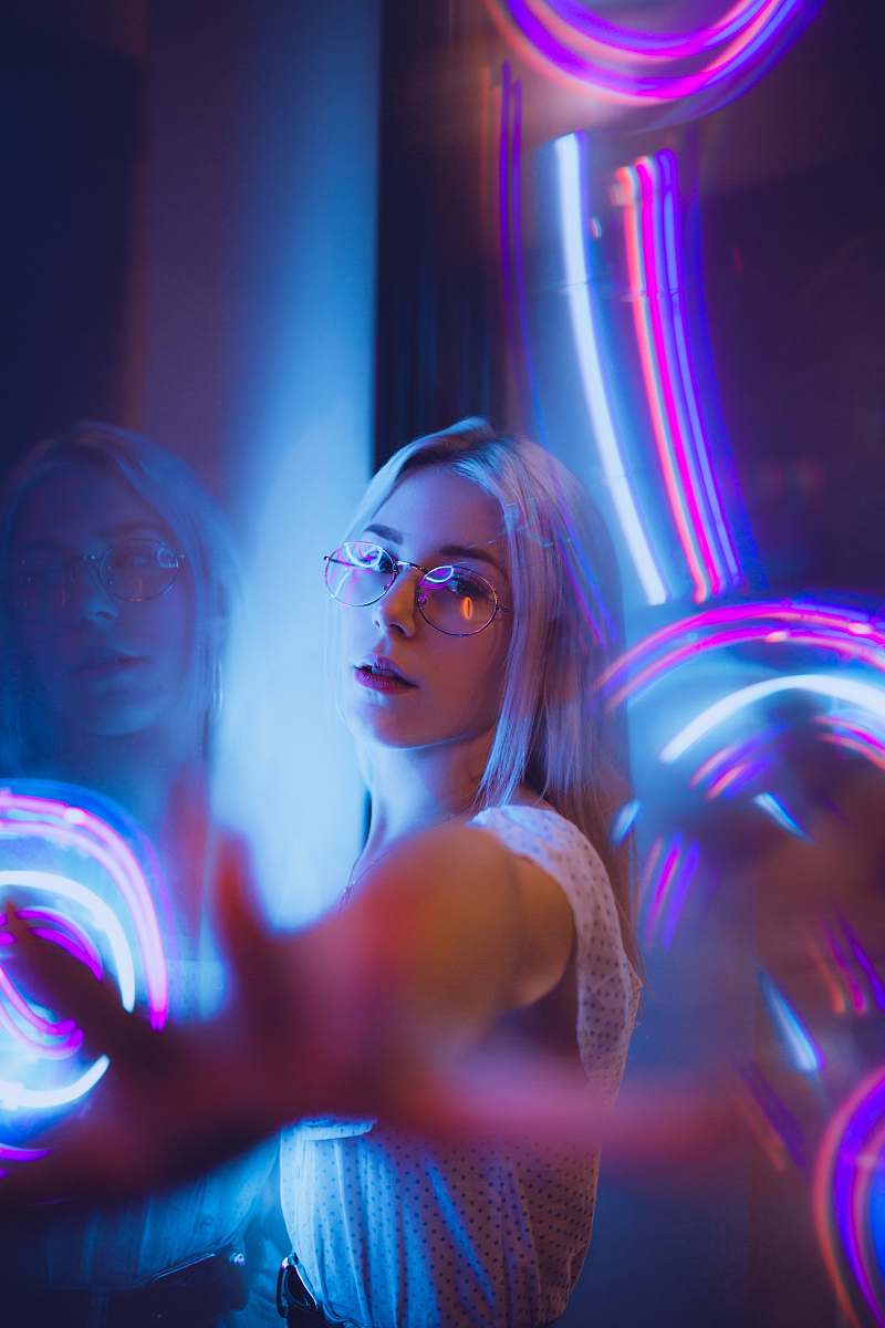 music woman wearing eyeglasses portrait